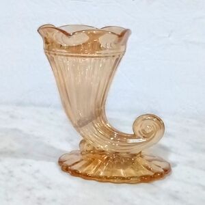 Vintage Jeannette Glass Co. Amber Depression Glass Cornucopia Carnival Vase